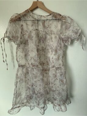 Storia Sheer Floral Mini Overlay - Cream with Taupe Floral